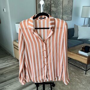Nasty Gal Pink & White Stripe Satin Button Down